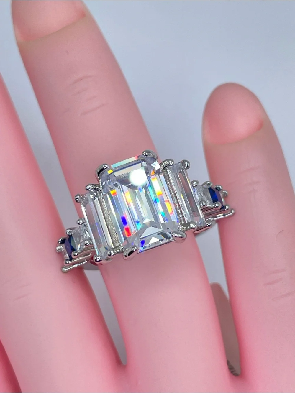Swarovski Crystal Elements White Emerald Cut Statement Ring Size 7